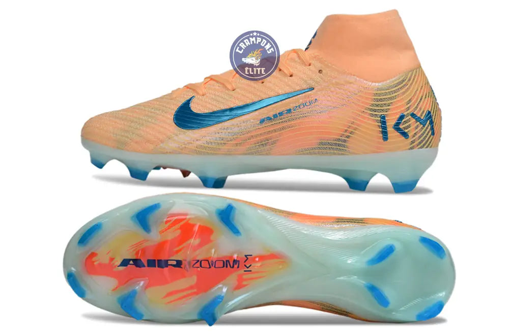 Image of Air Zoom Mercurial Superfly 10 FG Kylian Mbappe - Orange/Bleu turquoise