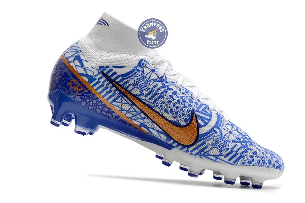 Air Zoom Mercurial Superfly 9 AG CR7 Personal Edition - Blanc/Cuivré/Bleu