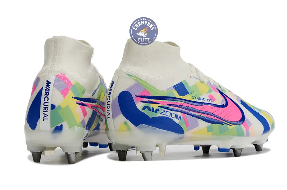 Image of Air Zoom Mercurial Superfly 9 SG - Blanc/Vert/Bleu/Jaune/Rose