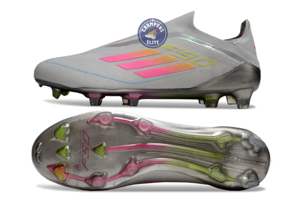 Image of F50 Elite Laceless FG Gris/Rose/Jaune