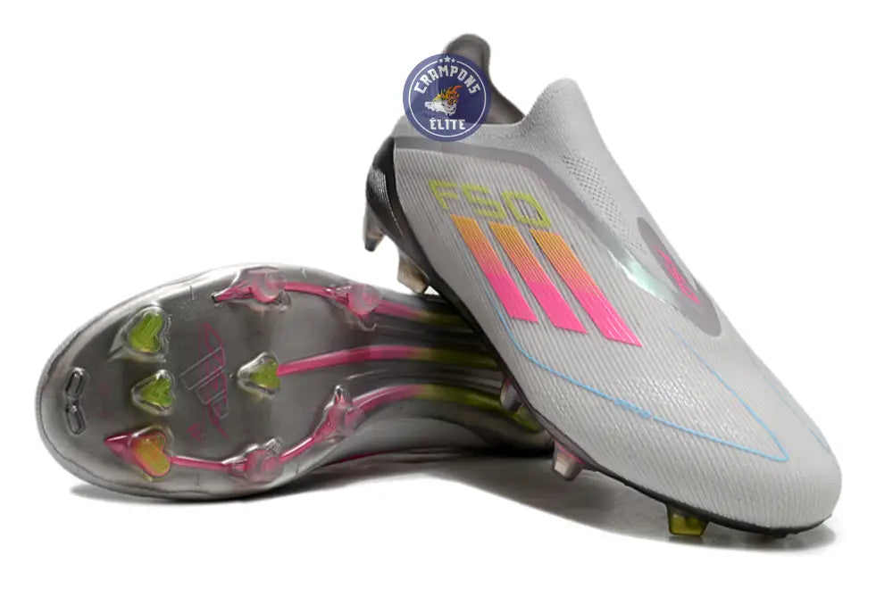 Image of F50 Elite Laceless FG Gris/Rose/Jaune