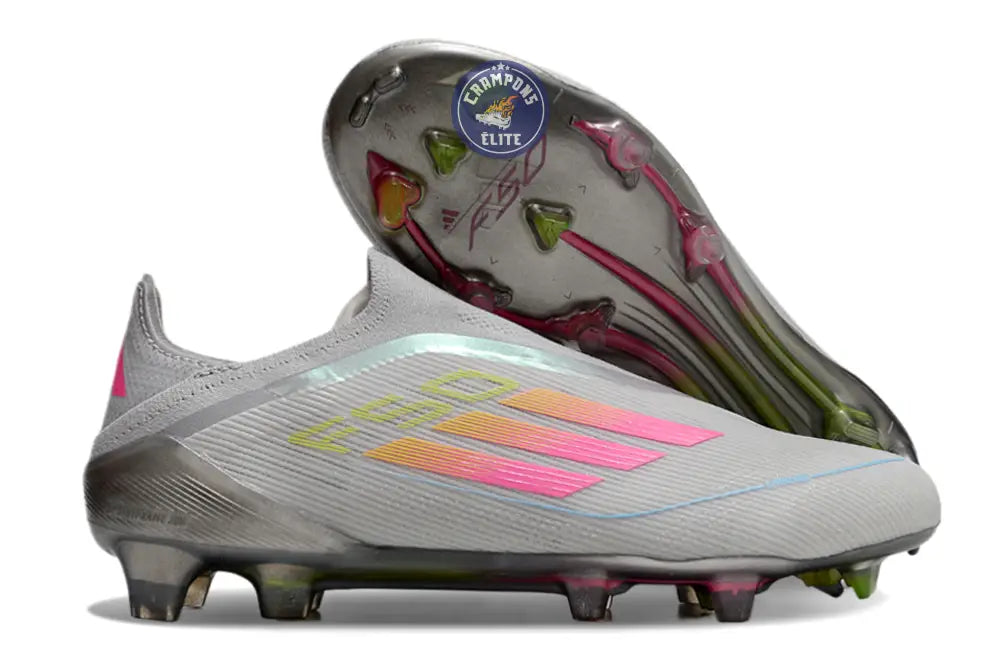 Image of F50 Elite Laceless FG Gris/Rose/Jaune