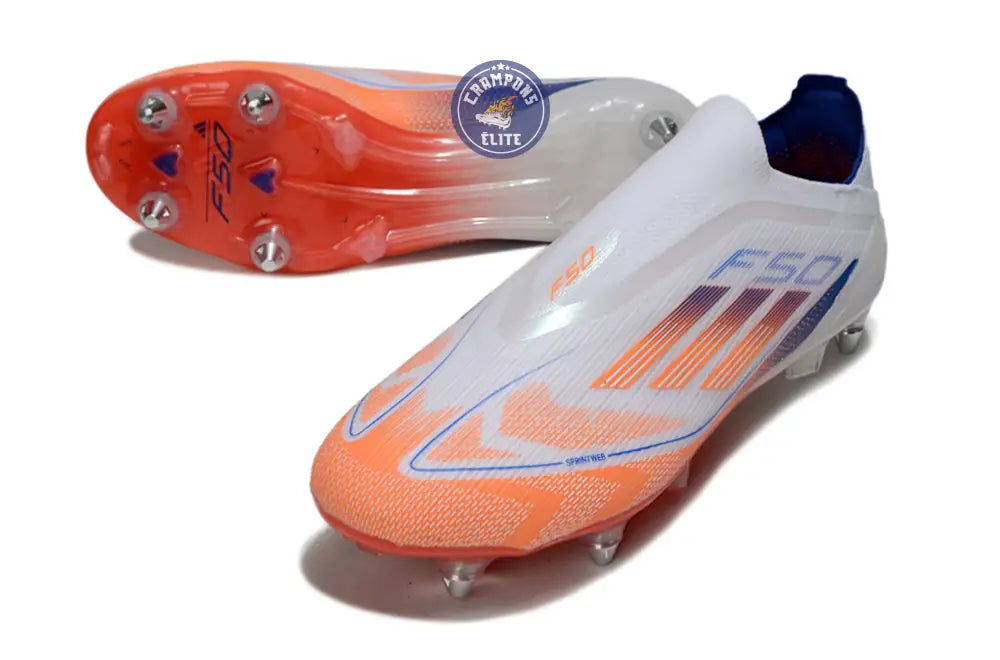 F50 Elite Laceless SG - Blanc/Orange/Bleu