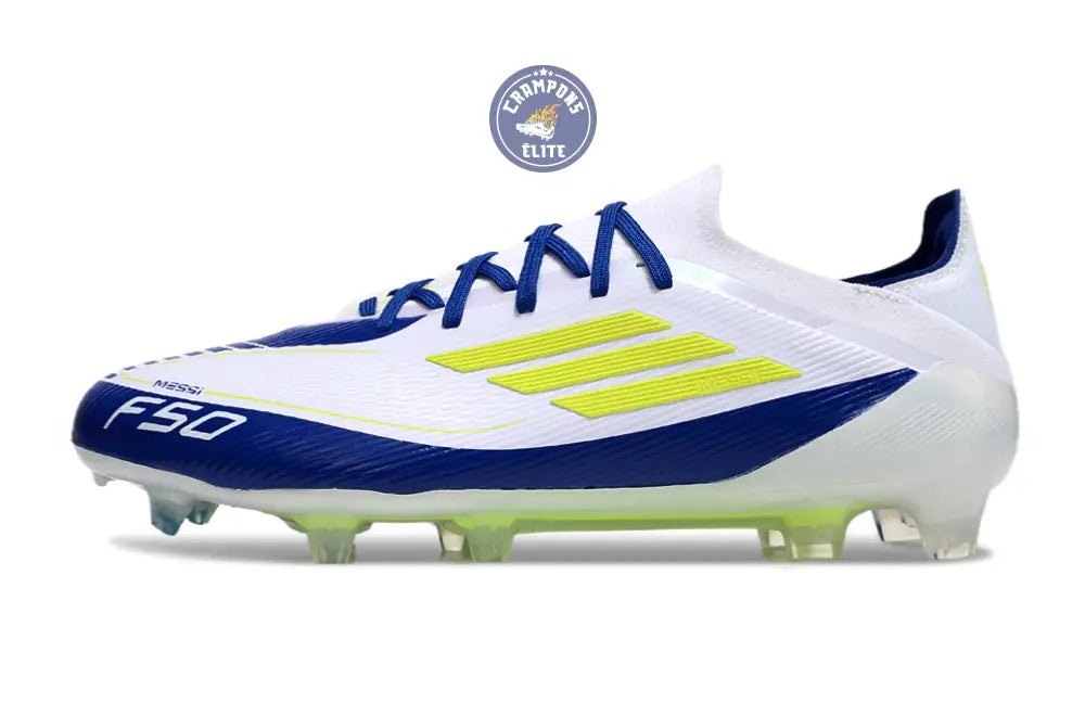 Image of F50 Elite Lacets FG - Blanc/Bleu/Jaune Fluo