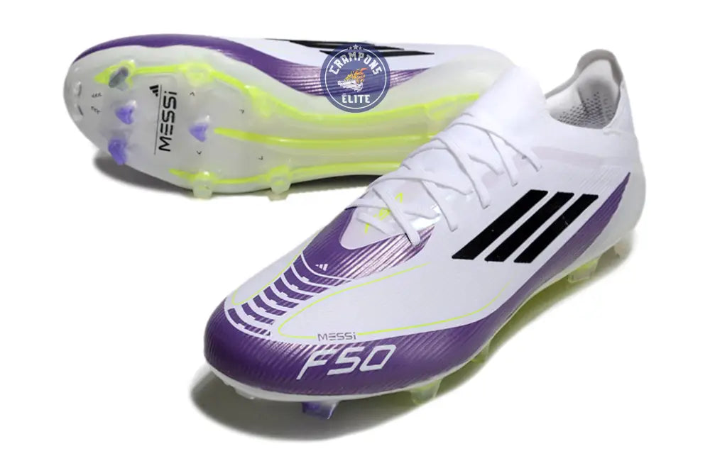 F50 Elite Lacets FG - Blanc/Violet/Jaune Fluo/Noir