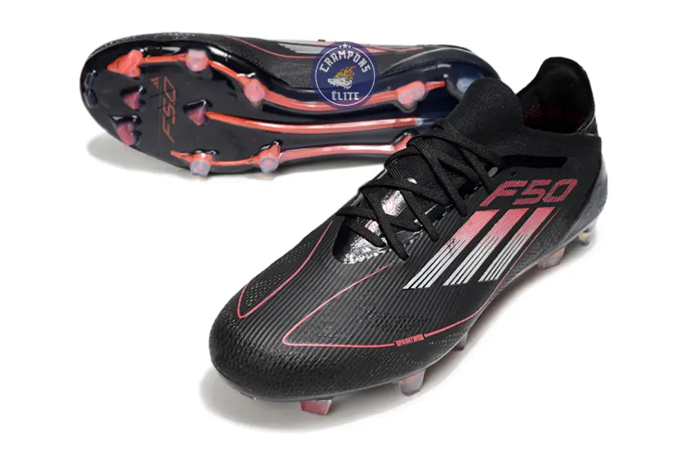 F50 Elite Lacets FG Stealth Victory - Noir/Argenté/Lucid Red
