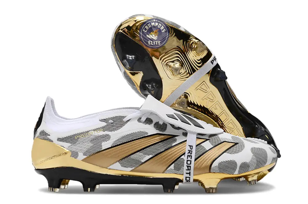 Image of Predator 24 Elite Fold-over Tongue FG Blanc/Gris/Or