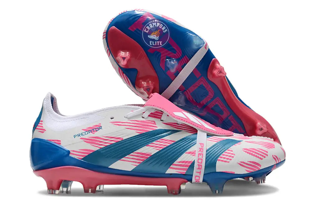 Image of Predator 24 Elite Fold-over Tongue FG Reemergence - Blanc/Bleu/Rose