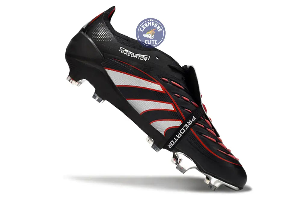 Image of PREDATOR ELITE FOLD-OVER TONGUE FG OBSIDIAN STRIKE - Noir/Argent/Rouge