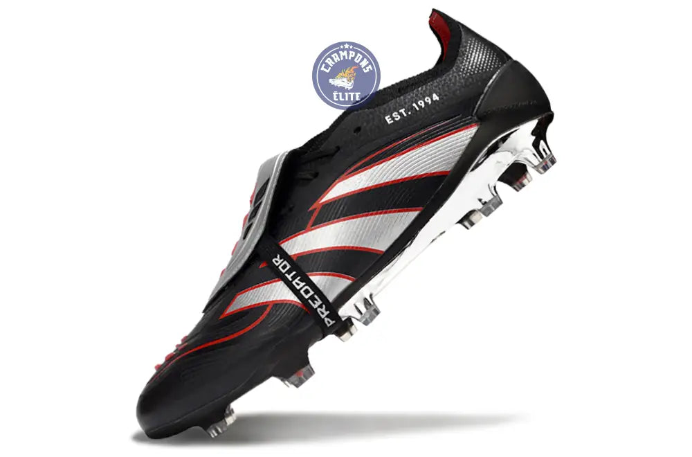 Image of PREDATOR ELITE FOLD-OVER TONGUE FG OBSIDIAN STRIKE - Noir/Argent/Rouge