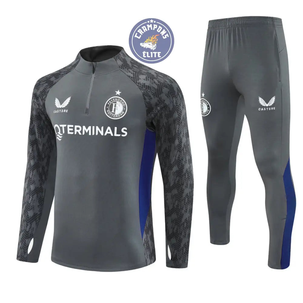 Survêtement d’entraînement demi-zip - Feyenoord 2025/2026 - Gris/Blanc/Noir