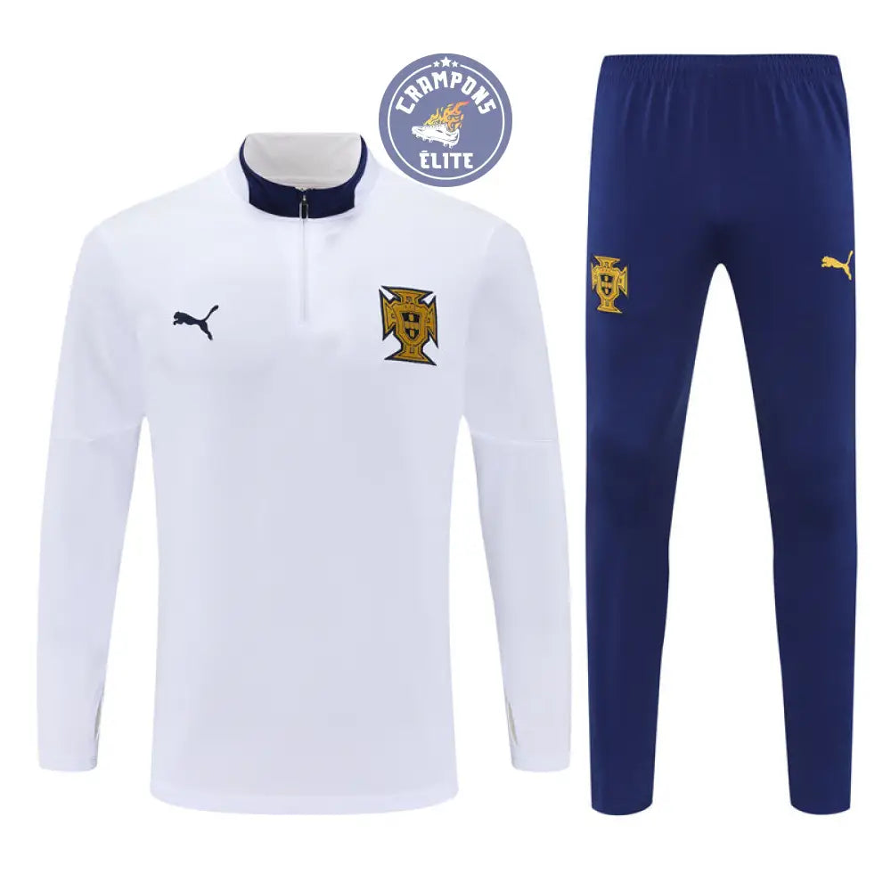 Image of Survêtement d’entraînement demi-zip - Portugal 2025/2026 - Blanc/Bleu Marine/Or