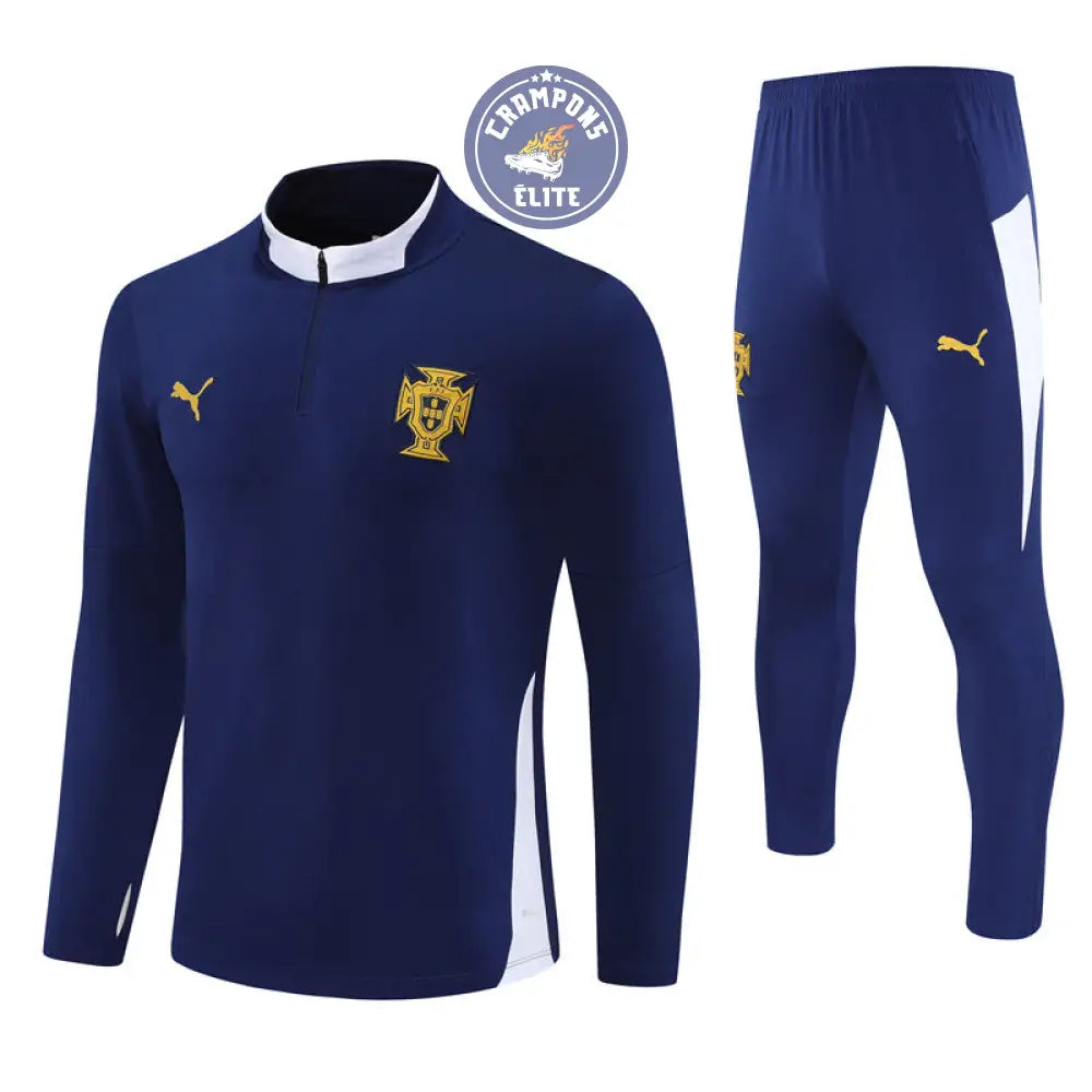 Image of Survêtement d’entraînement demi-zip - Portugal 2025/2026 - Bleu Marine/Blanc/Or