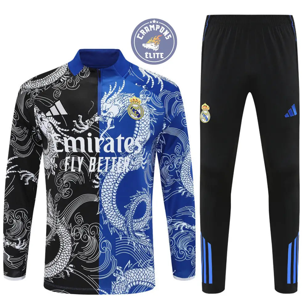 Survêtement d’entraînement demi-zip - Real Madrid 2025/2026 - Version Dragon Bleu/Noir