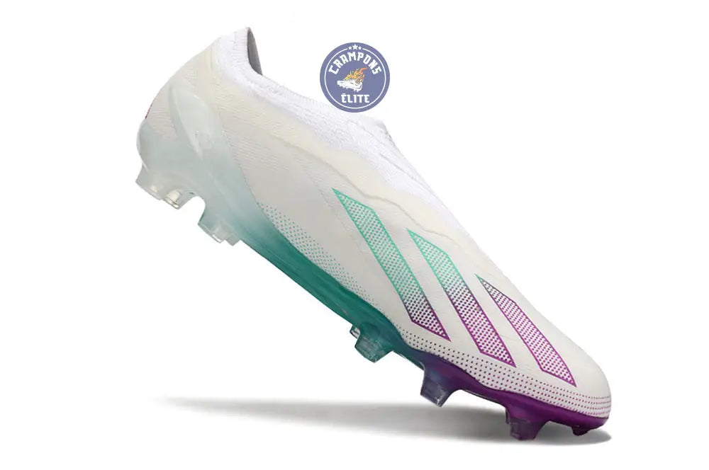 X Crazyfast Elite Laceless FG Blanc/Violet/Vert